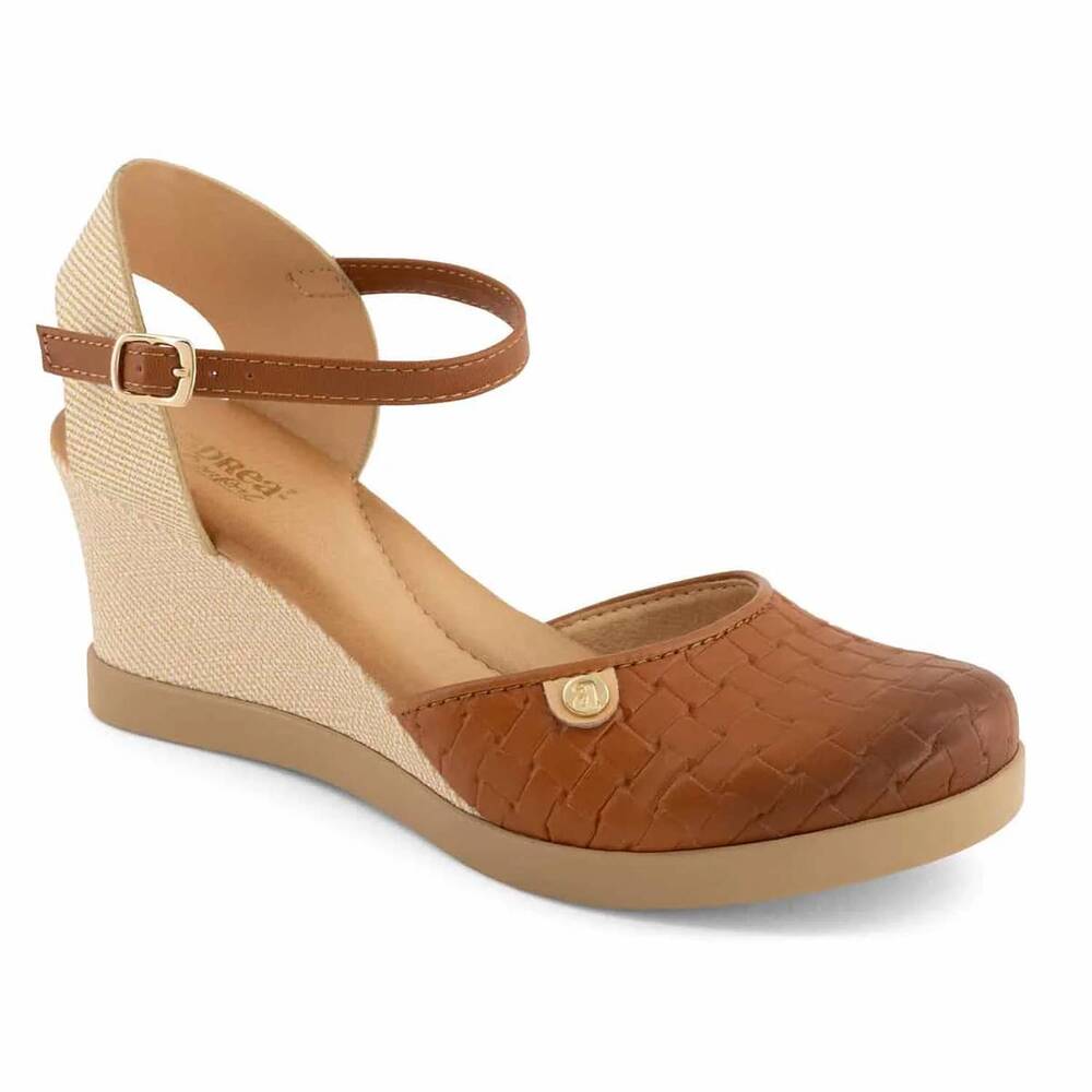 NEW ANDREA women's ankle-strap wedge in brown
